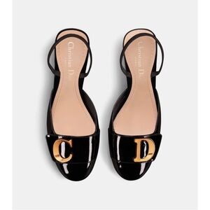 Dior Black Patent Slingback Heels with Gold CD Hardware c’est size IT 38